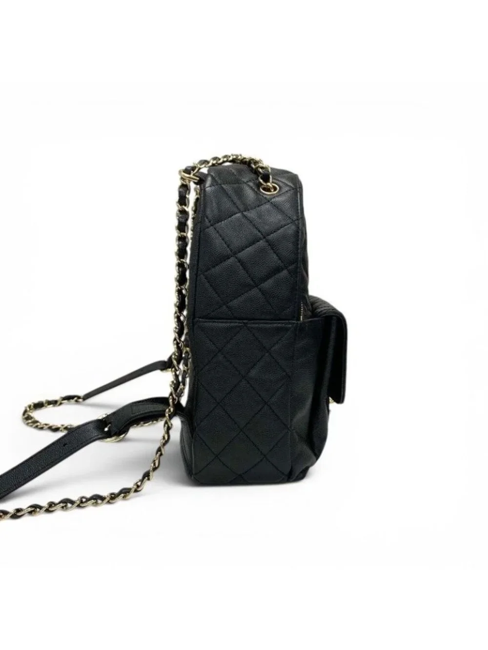 Chanel Backpack Caviar Leather Black Gold Quilted CC Logo Turnlock Chain